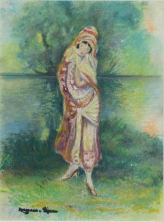 Antique Femme en Costume Oriental, Pastel on Paper, Georges Manzana Pissarro, circa 1925