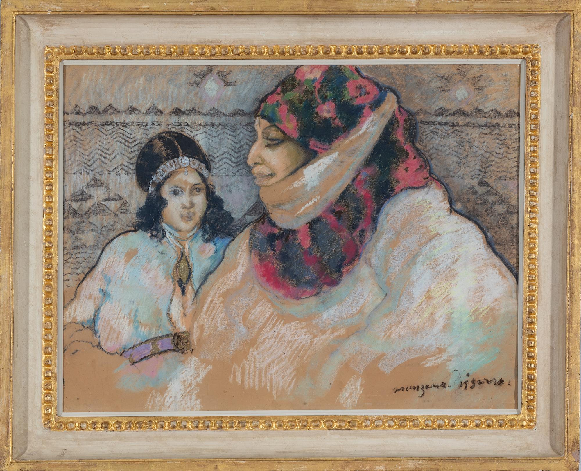 Marokkanische Frau mit Mädchen von Georges Manzana Pissarro – Arbeit auf Papier im Angebot 1