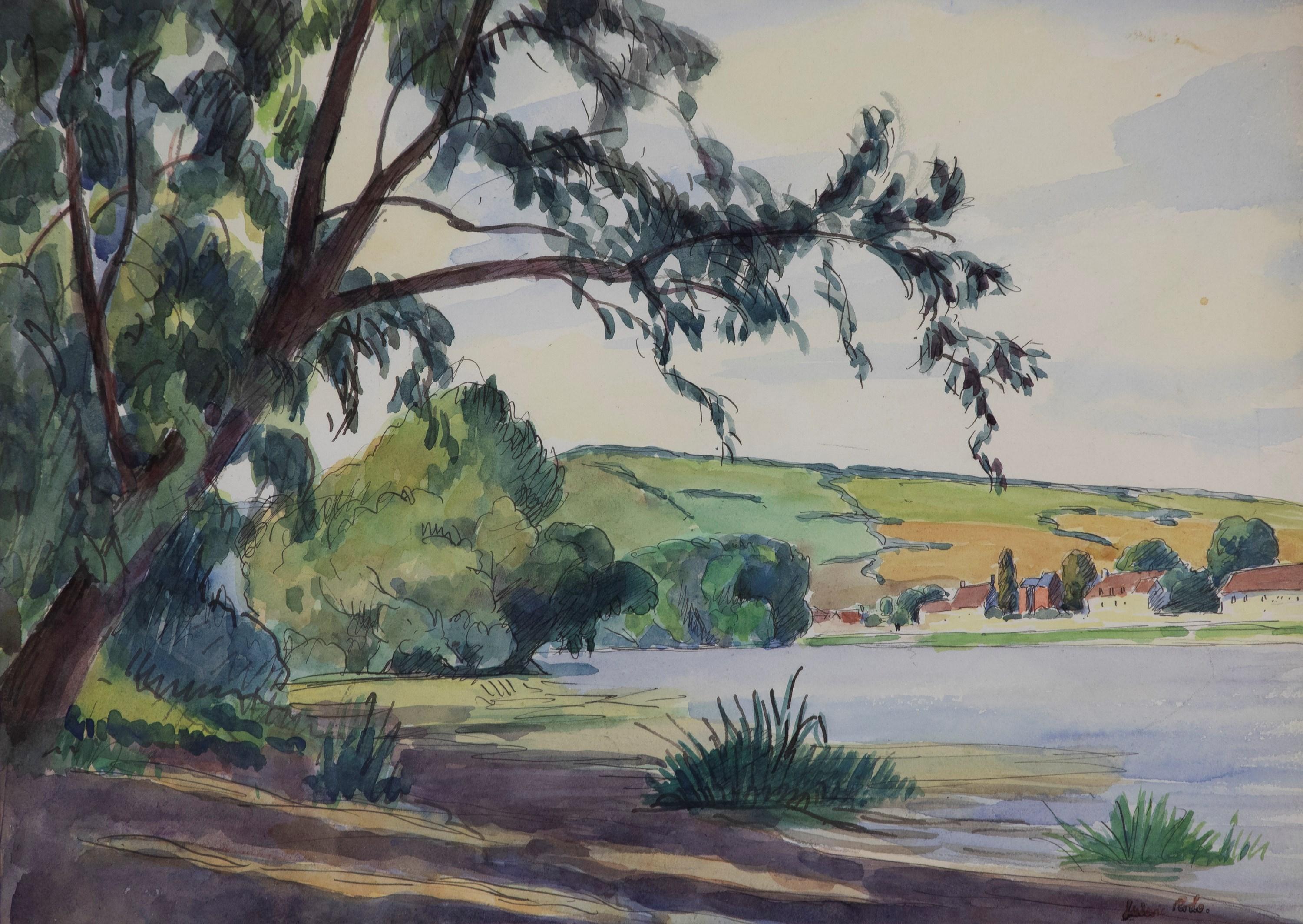 Paysage de Rivière, acquerello su carta di Ludovic-Rodo Pissarro, 1930 circa