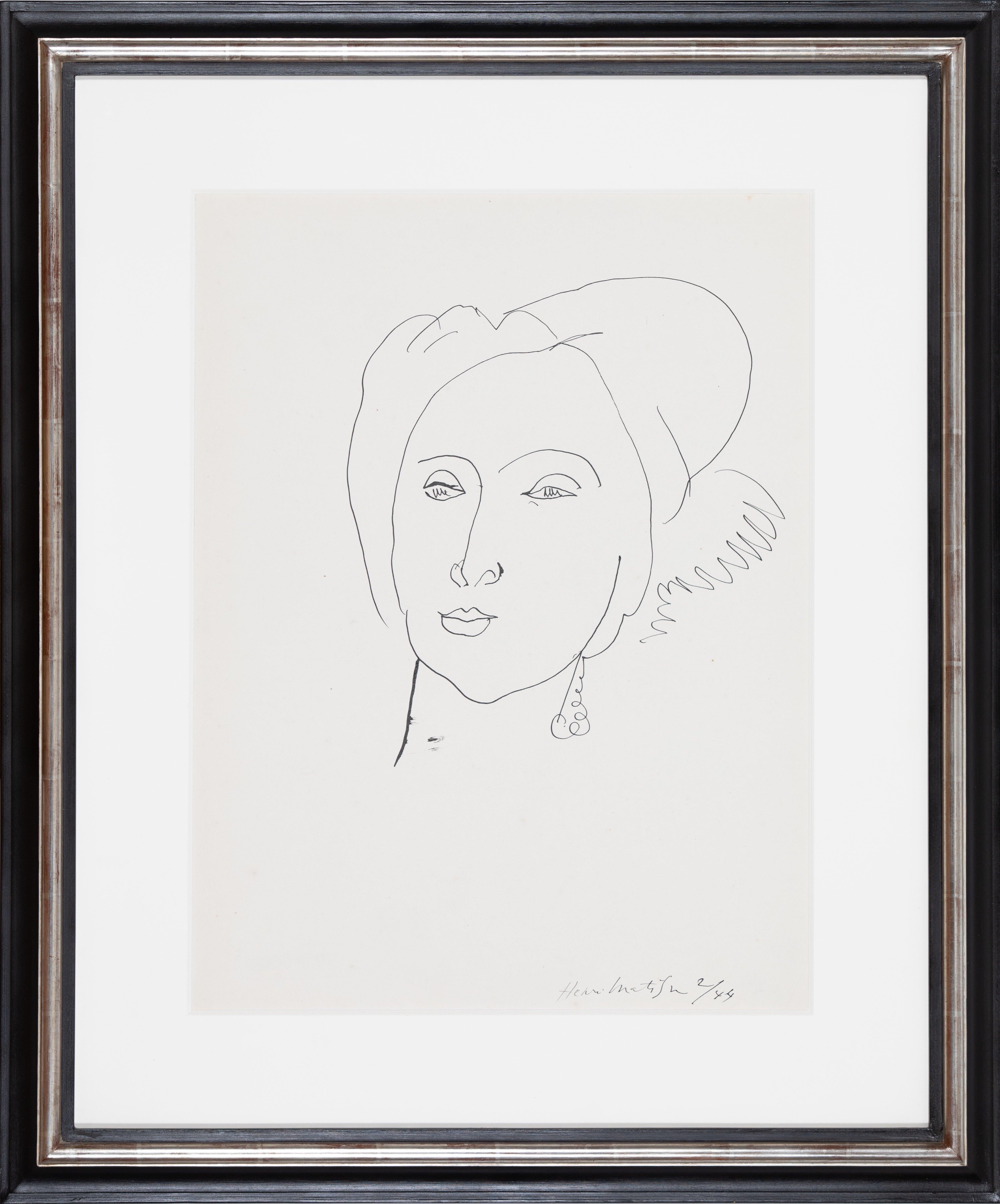 *PLEASE NOTE UK BUYERS WILL ONLY PAY 5% VAT ON THIS PURCHASE.

Le Turban by Henri Matisse (1869-1954)
Pen and India ink on paper
51.5 x 39 cm (20 ¹/₄ x 15 ³/₈ inches)
Signed and dated lower right, Henri Matisse 2/44

This work is accompanied by a