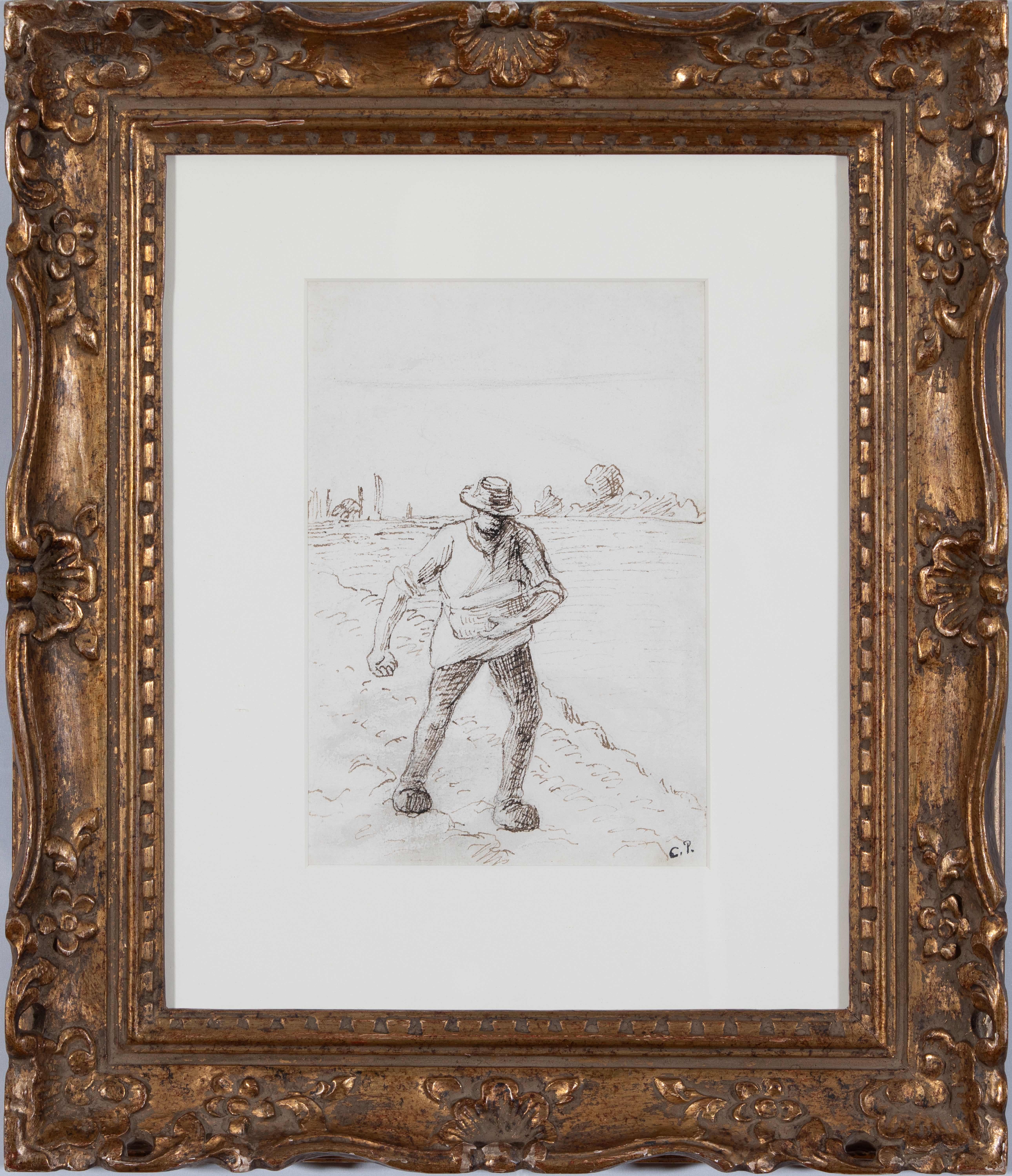 The Sower von Camille Pissarro – Tuschezeichnung im Angebot 1