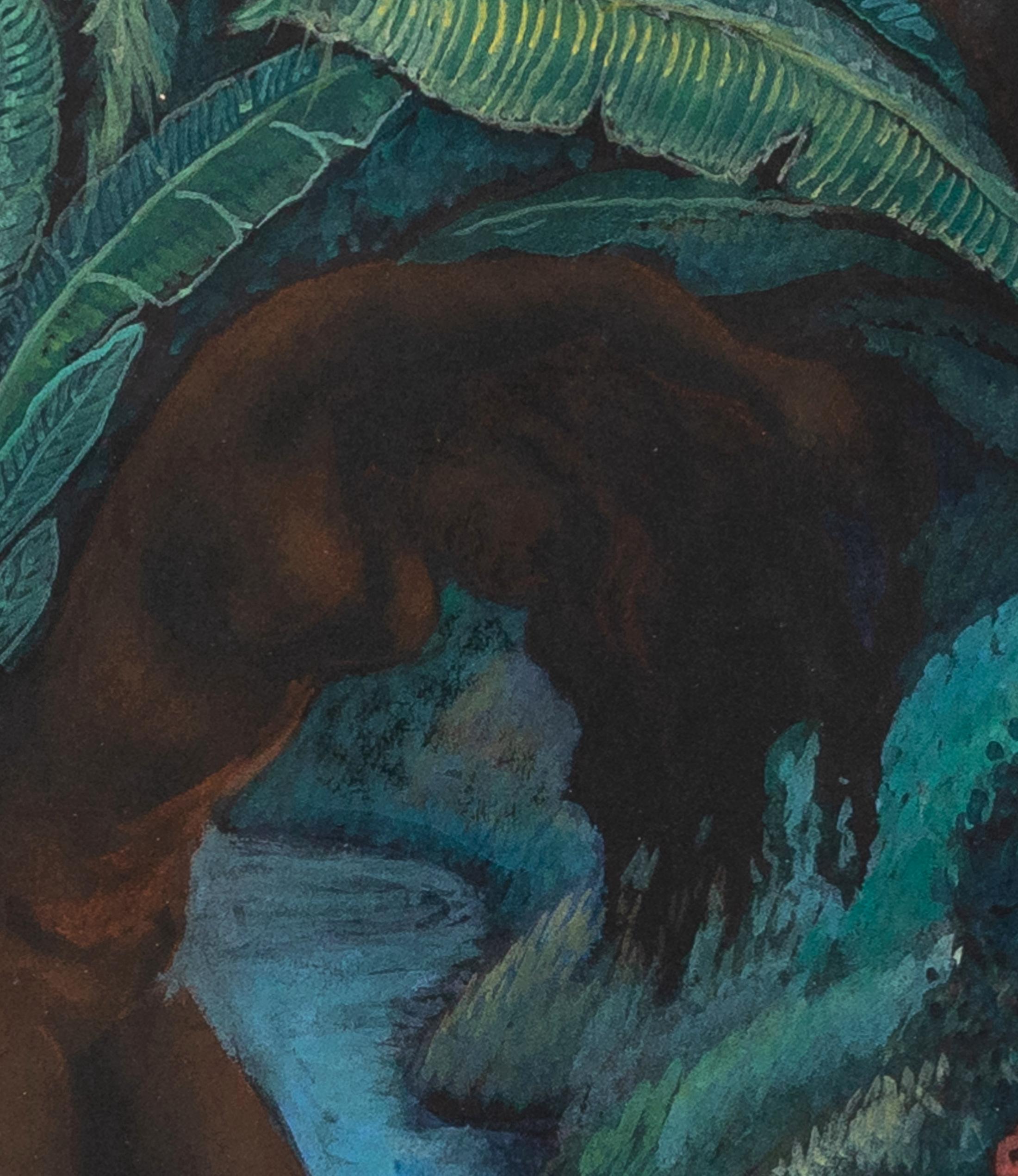 Baigneuse dans un cours d'eau de Georges Manzana Pissarro - Gouache sur papier - Noir Nude par Georges Henri Manzana Pissarro