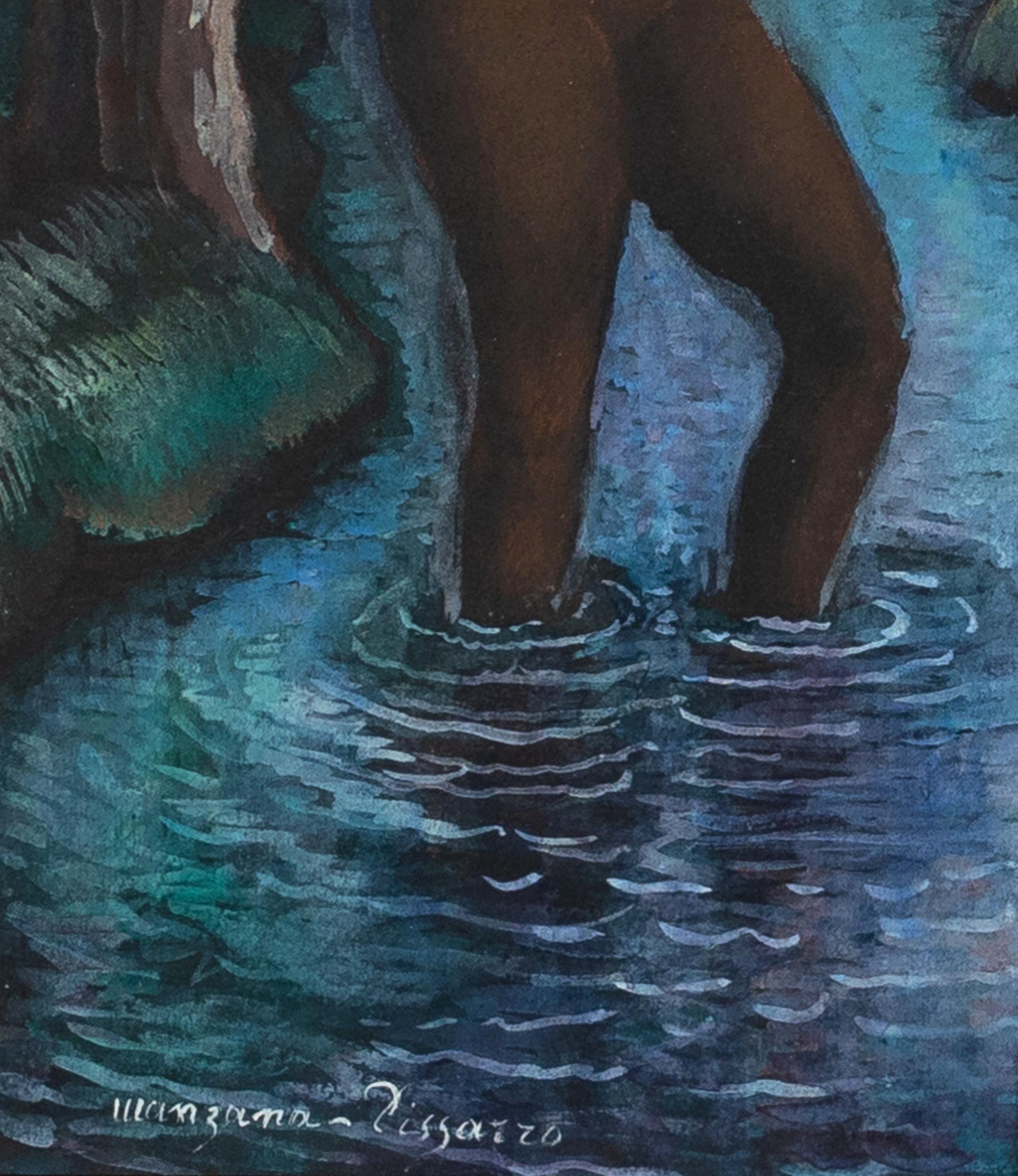 Baigneuse dans un cours d'eau de Georges Manzana Pissarro - Gouache sur papier en vente 1