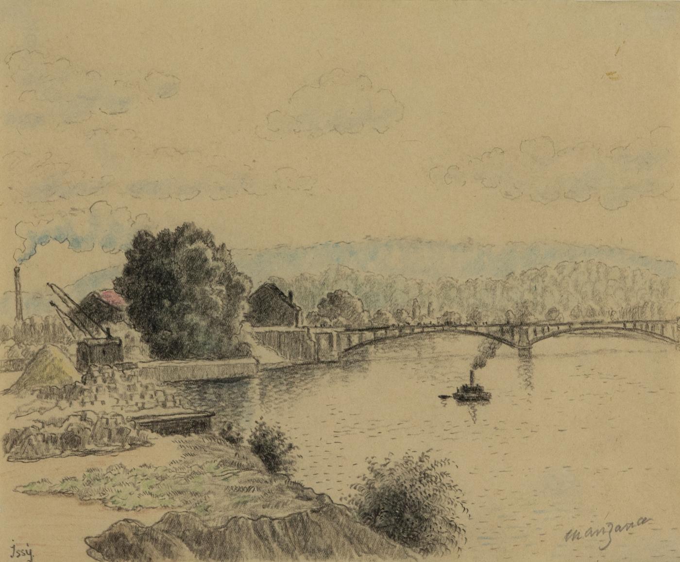 Issy, France by Georges Manzana Pissarro (1871 - 1961)
Charcoal and coloured crayon on paper
20.4 x 25 cm (8 x 9 ⅞ inches) 
Signed lower right Manzana and inscribed lower left Issy
Executed circa 1890   

This work is accompanied by a certificate of