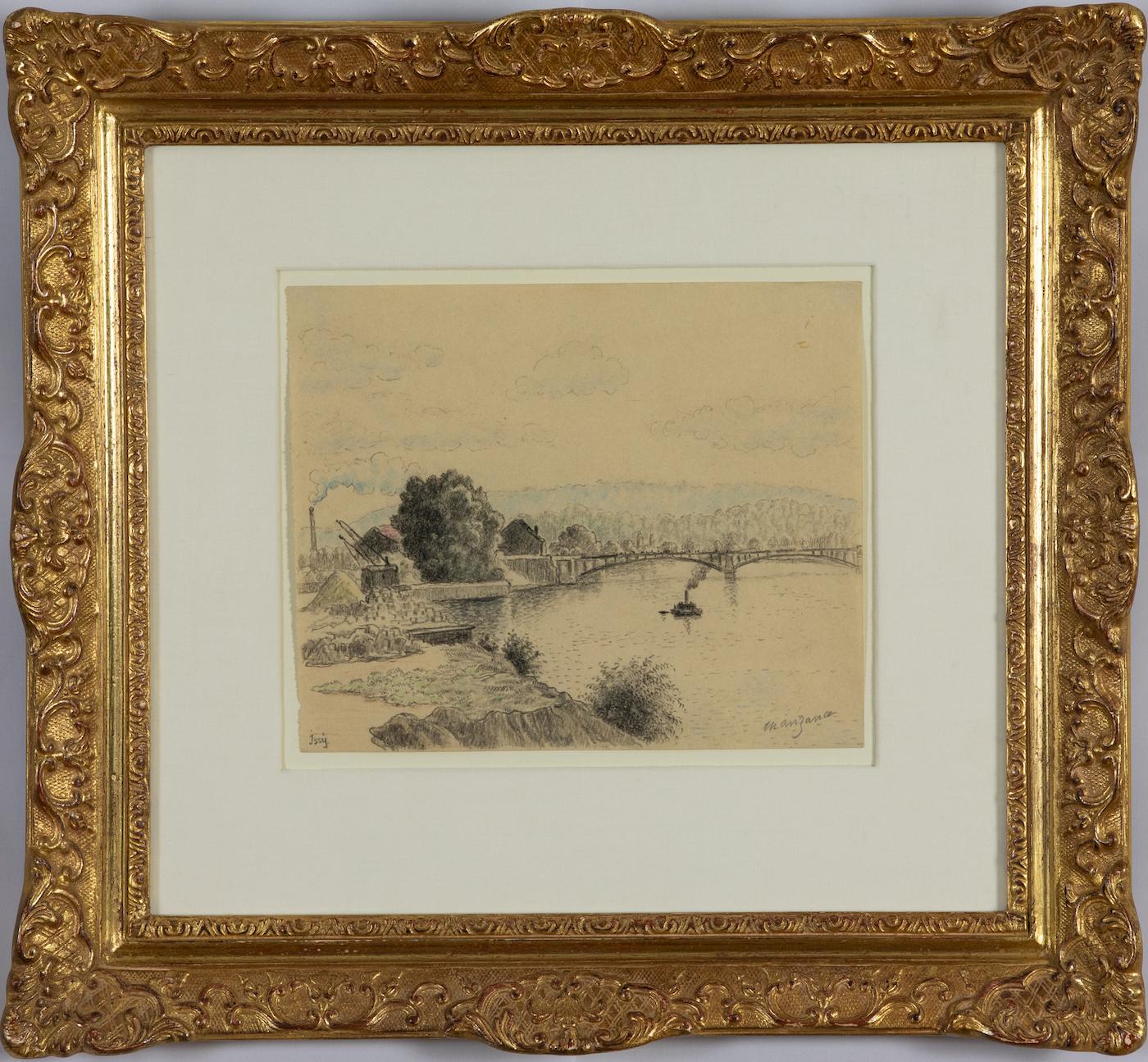 Issy, France by Georges Manzana Pissarro, 1890 - Charcoal & Crayon on Paper For Sale 1