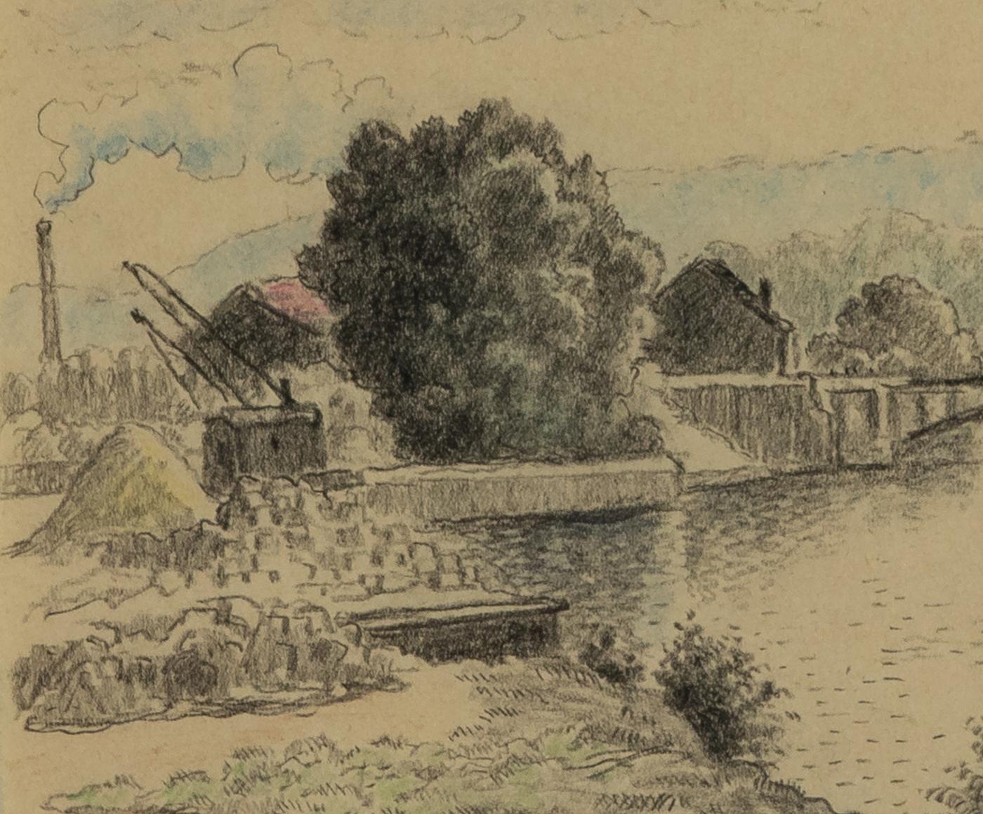 Issy, France by Georges Manzana Pissarro, 1890 - Charcoal & Crayon on Paper For Sale 2