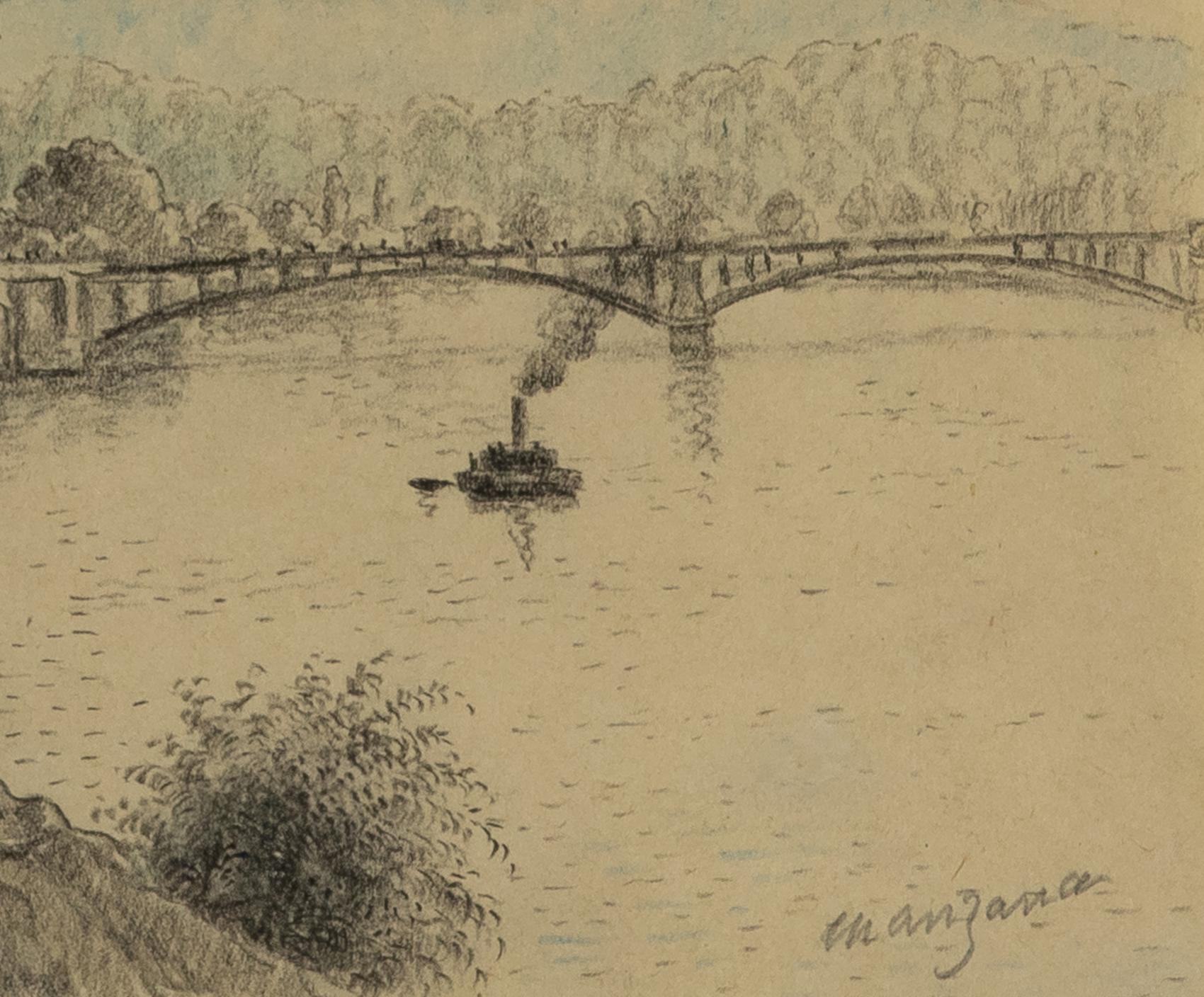 Issy, France by Georges Manzana Pissarro, 1890 - Charcoal & Crayon on Paper For Sale 3