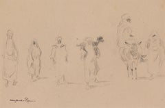 Arab Market's Scene, Pencil on Brown Paper by Georges Manzana Pissarro