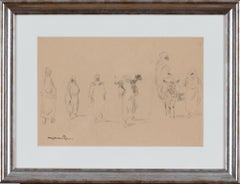 Arab Market's Scene, Pencil on Brown Paper by Georges Manzana Pissarro