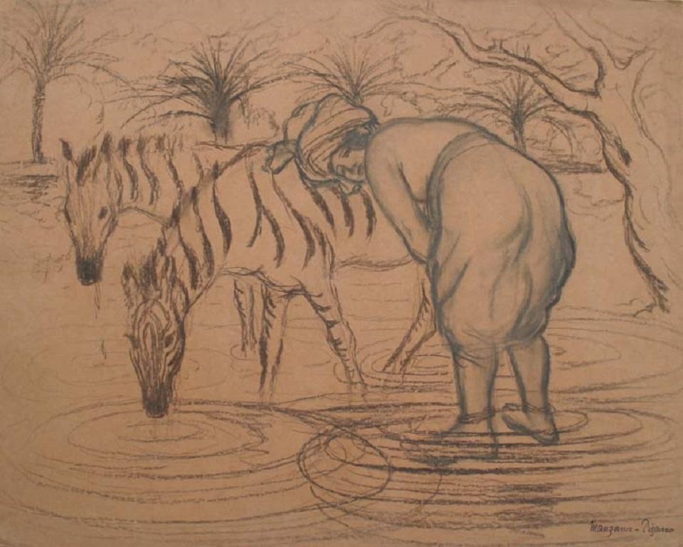 VENDUTO NON VERNICIATO 

Ragazza e zebre di Georges Manzana Pissarro (1871 - 1961)
Carboncino su carta
51 x 64,5 cm (20 ⅛ x 25 ⅜ pollici)
Firmato in basso a destra, Manzana Pissarro

Quest'opera è accompagnata da un certificato di autenticità