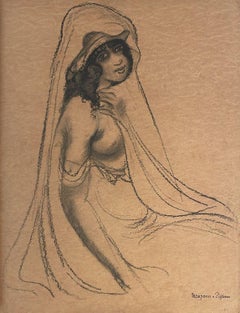 Girl & Zebras, Charcoal on Paper by Georges Manzana Pissarro