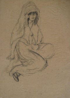 Oriental Woman, Charcoal Painting by Georges Manzana Pissarro
