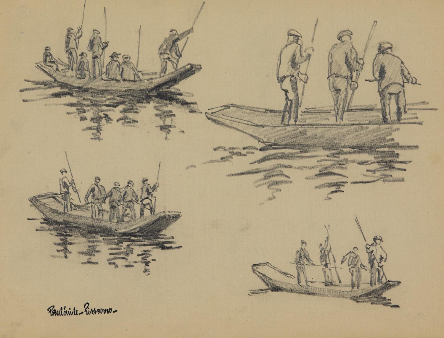 Pêcheurs von Paulémile Pissarro - Zeichnung von Fischern