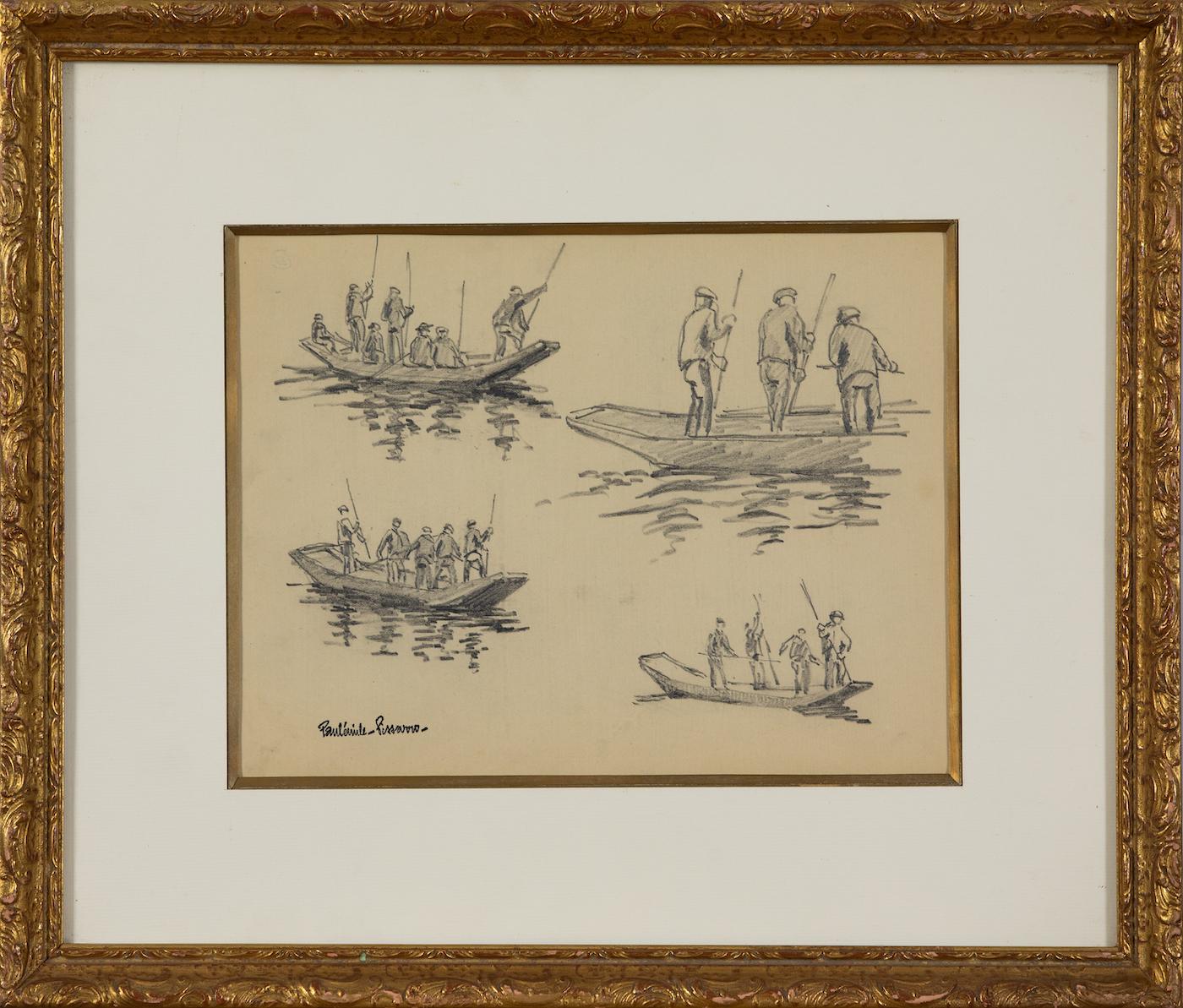Pêcheurs by Paulémile Pissarro - Drawing of fishermen - Art by Paul Emile Pissarro