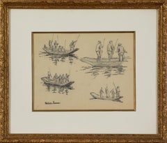 Pêcheurs by Paulémile Pissarro - Drawing of fishermen