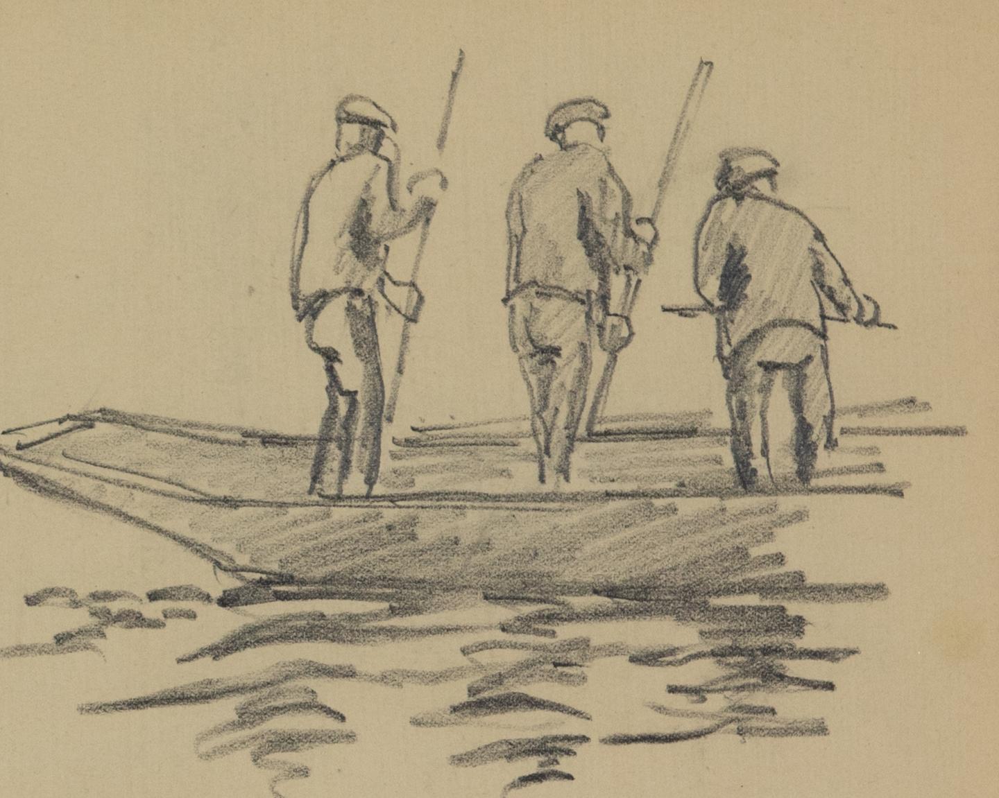 Pêcheurs by Paulémile Pissarro - Drawing of fishermen - Post-Impressionist Art by Paul Emile Pissarro