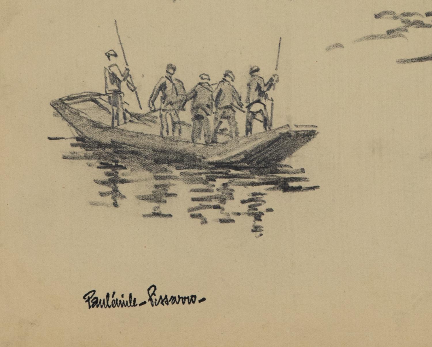 Pêcheurs von Paulémile Pissarro - Zeichnung von Fischern (Braun), Figurative Art, von Paul Emile Pissarro