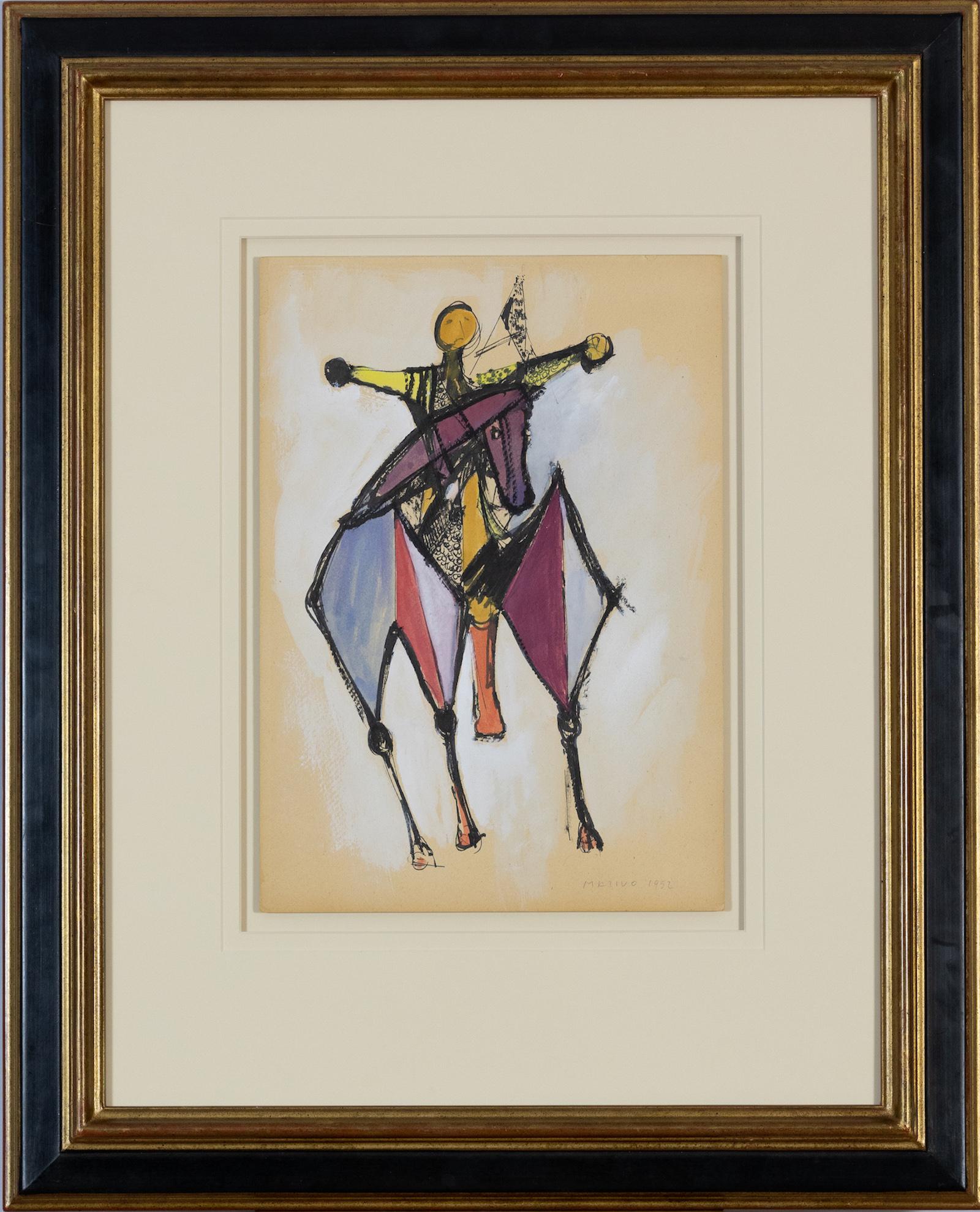 Cavallo e Cavaliere von Marini Marino – Aquarell auf Papier – Art von Marino Marini