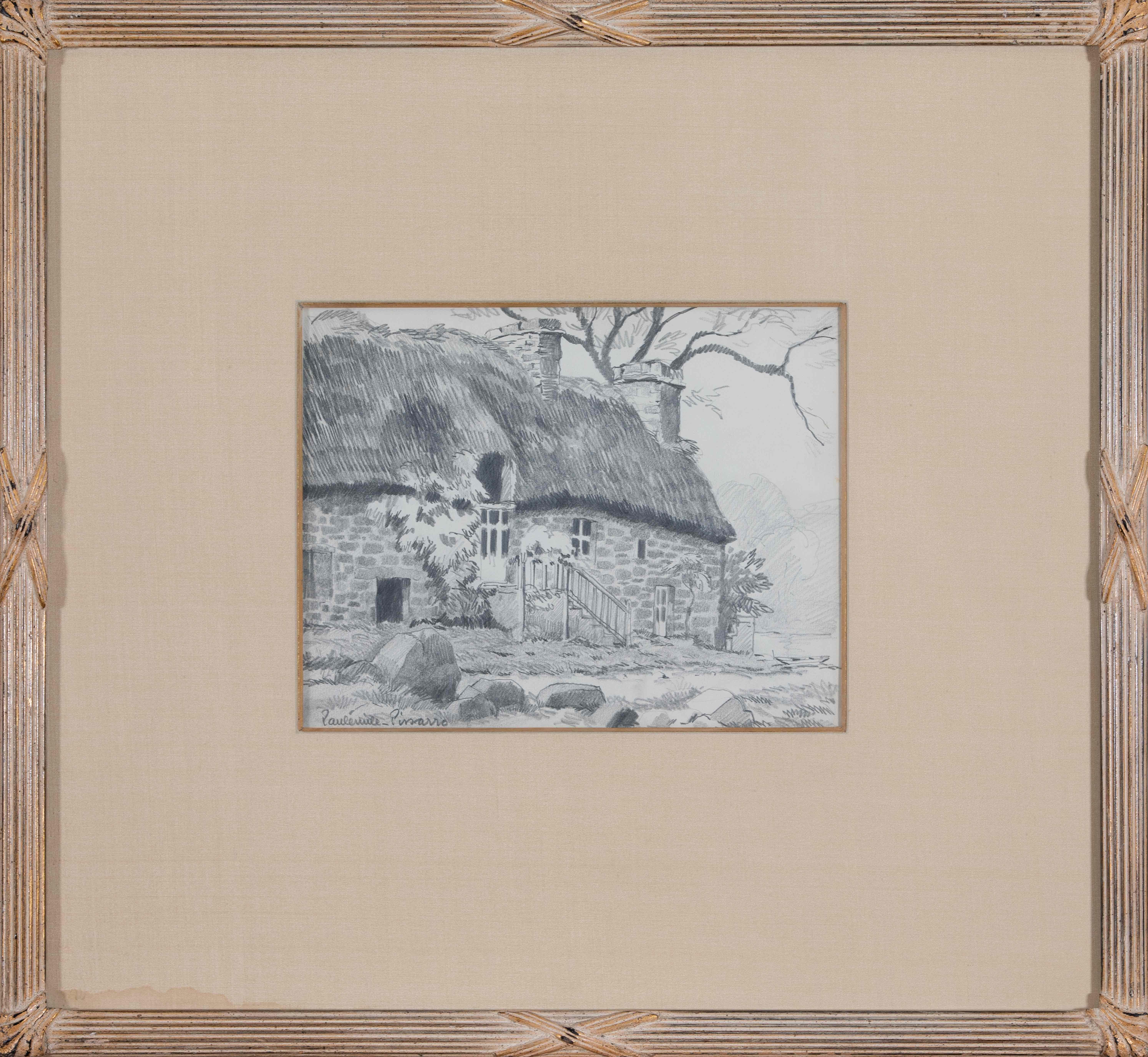 La Maison, Normandie by Paulémile Pissarro - Drawing of a countryside house - Art by Paul Emile Pissarro