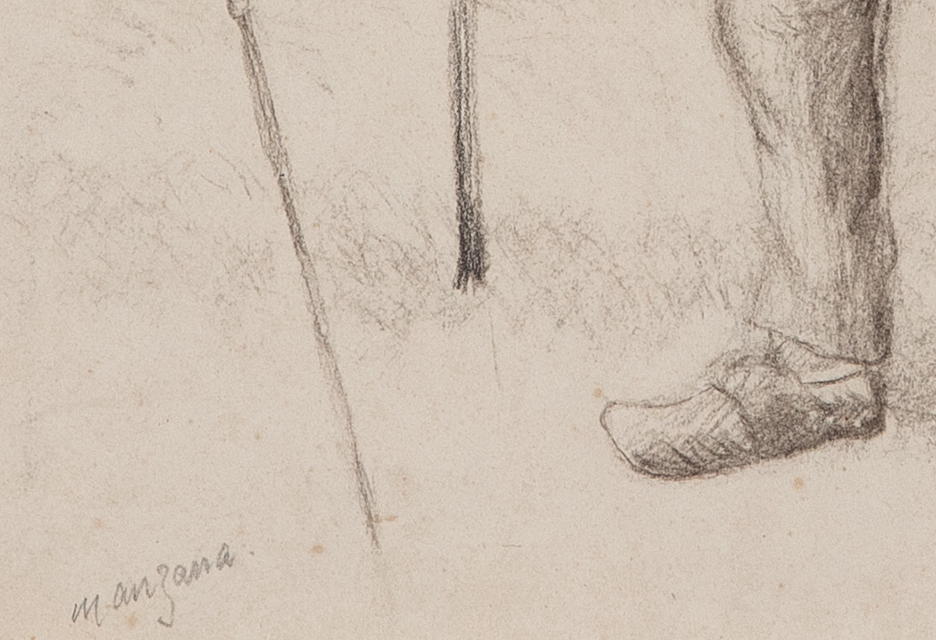 Ritratto di Camille Pissarro a Éragny di Georges Manzana Pissarro - Disegno - Figurative Art Beige di Georges Henri Manzana Pissarro