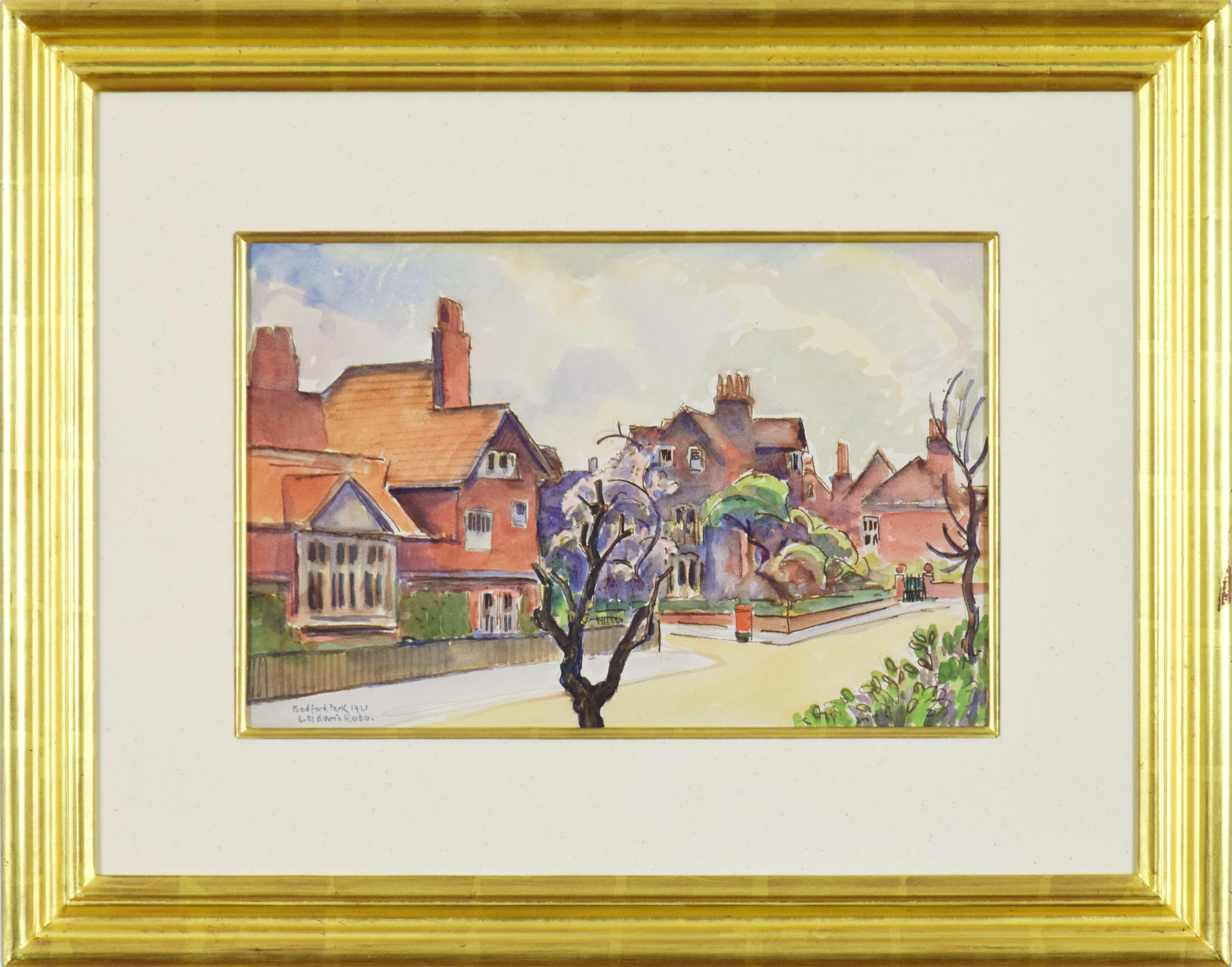 Litford Park, LUDOVIC-RODO PISSARRO - Aquarelle, Scène de ville, 20e siècle - Art de Ludovic-Rodo Pissarro