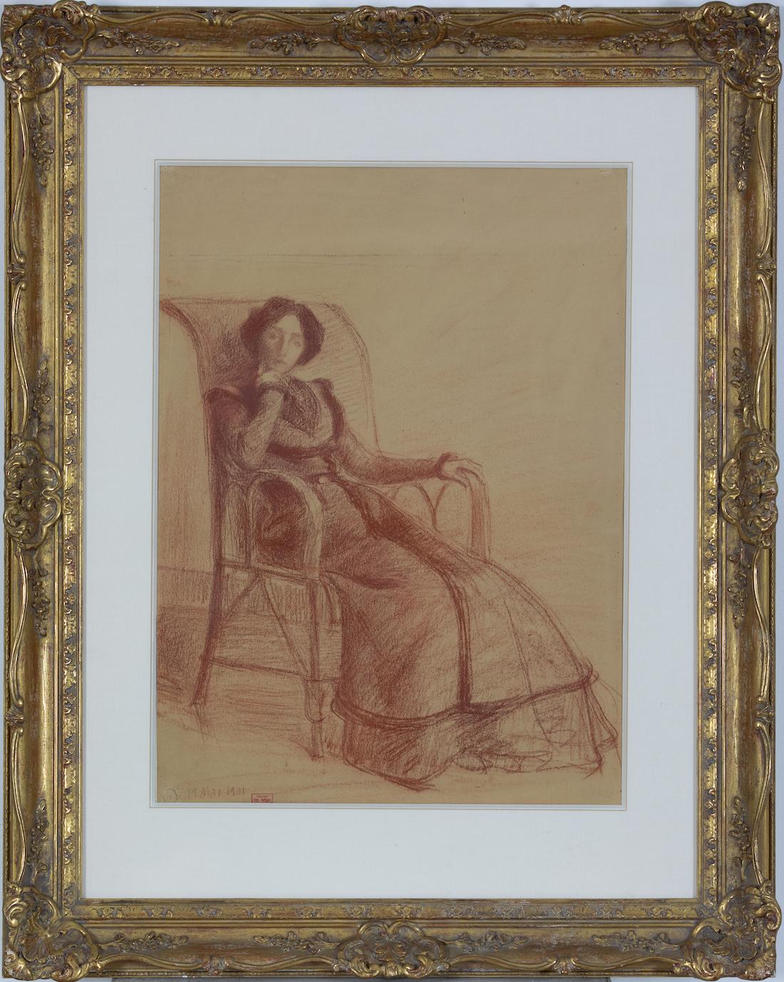 Madame Petitjean Assise by Hippolyte Petitjean - Pastel, Drawing, Portrait For Sale 1