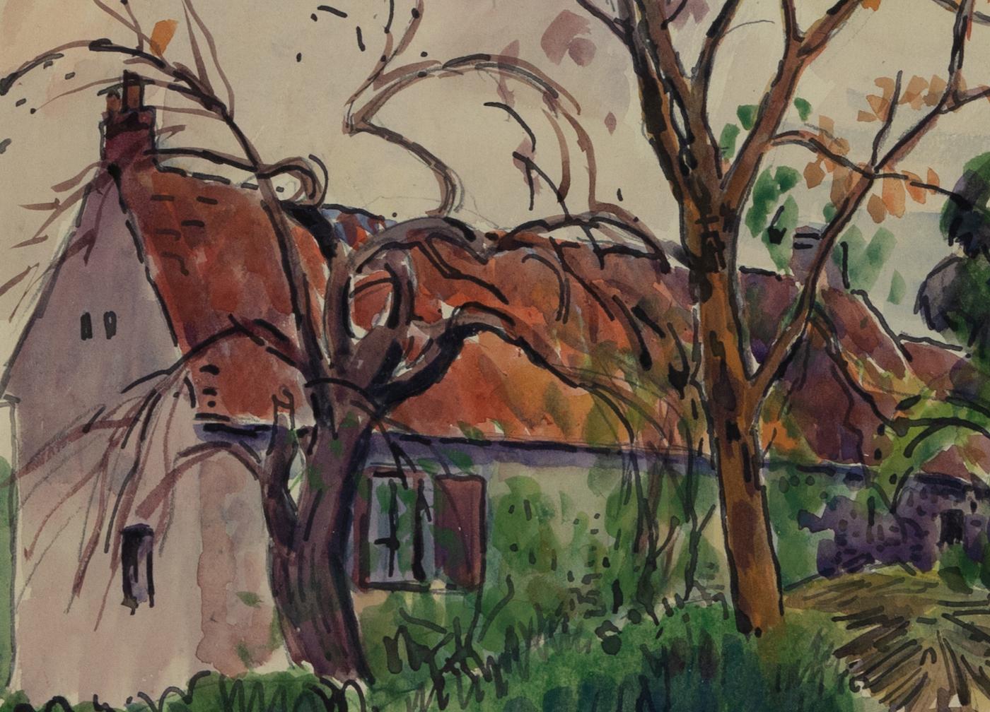 Aquarelle Maison au Bord de Chemin de Ludovic-Rodo Pissarro en vente 5