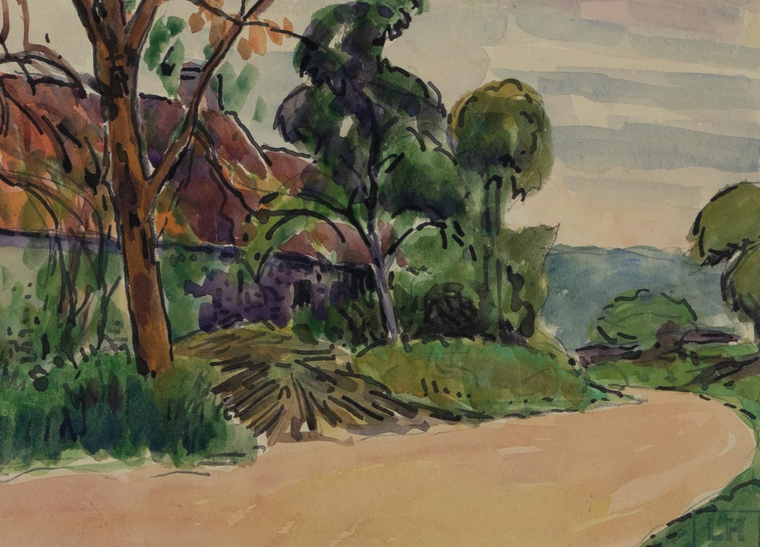 Aquarelle Maison au Bord de Chemin de Ludovic-Rodo Pissarro en vente 4