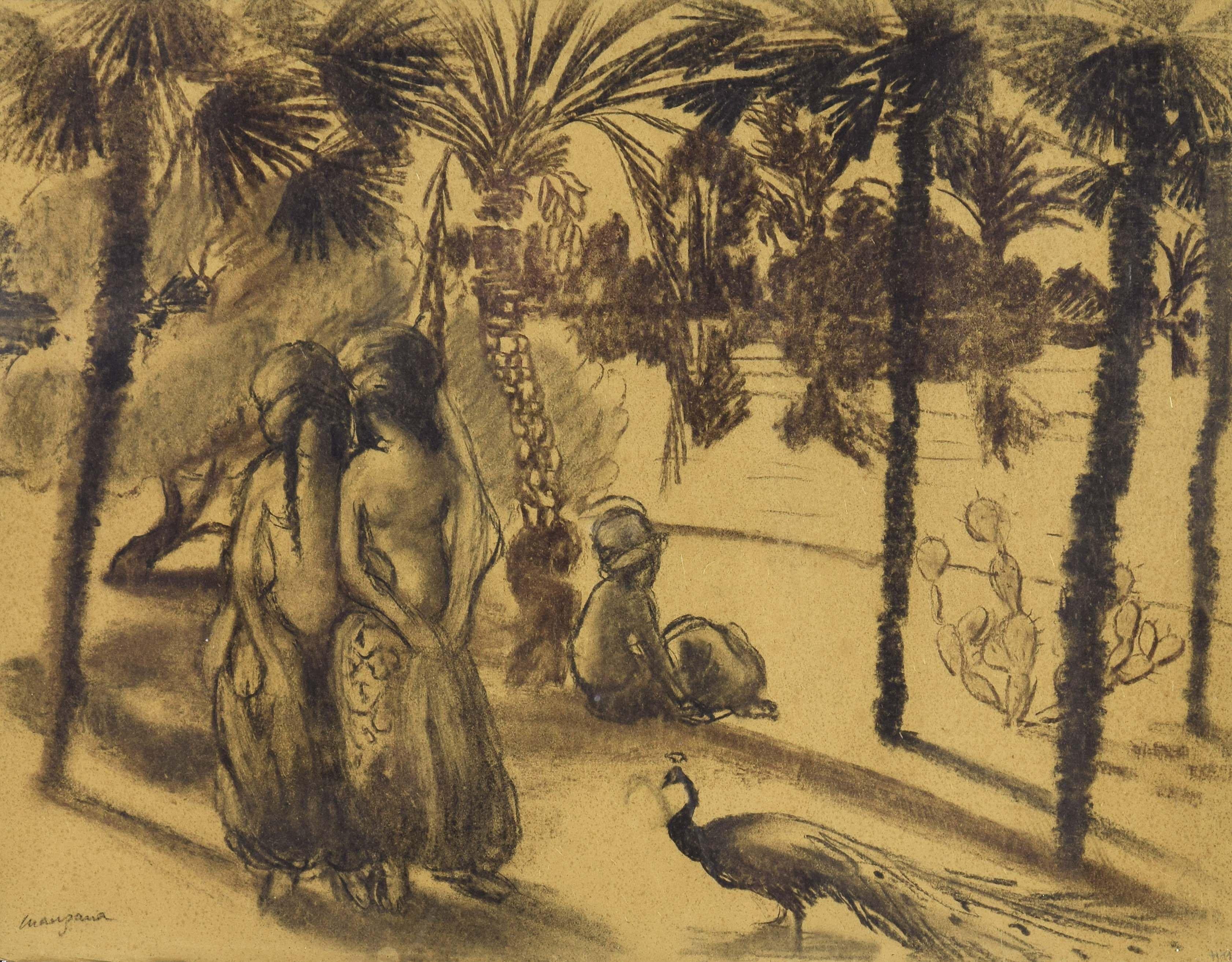 La Promenade di Georges Manzana Pissarro - Disegno, Pastello, Carboncino, Paesaggio
