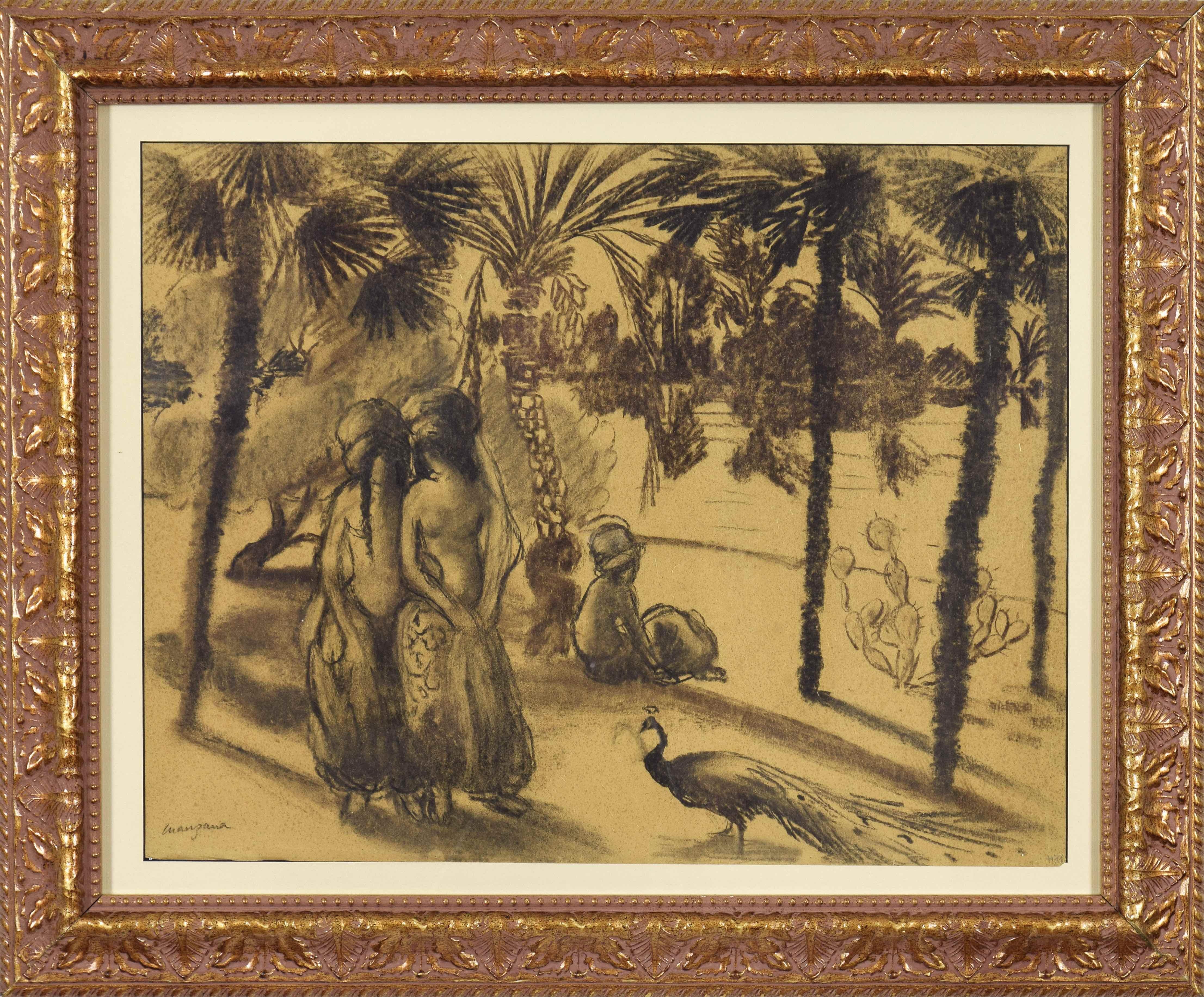 La Promenade von Georges Manzana Pissarro – Zeichnung, Pastell, Holzkohle, Landschaft – Art von Georges Henri Manzana Pissarro