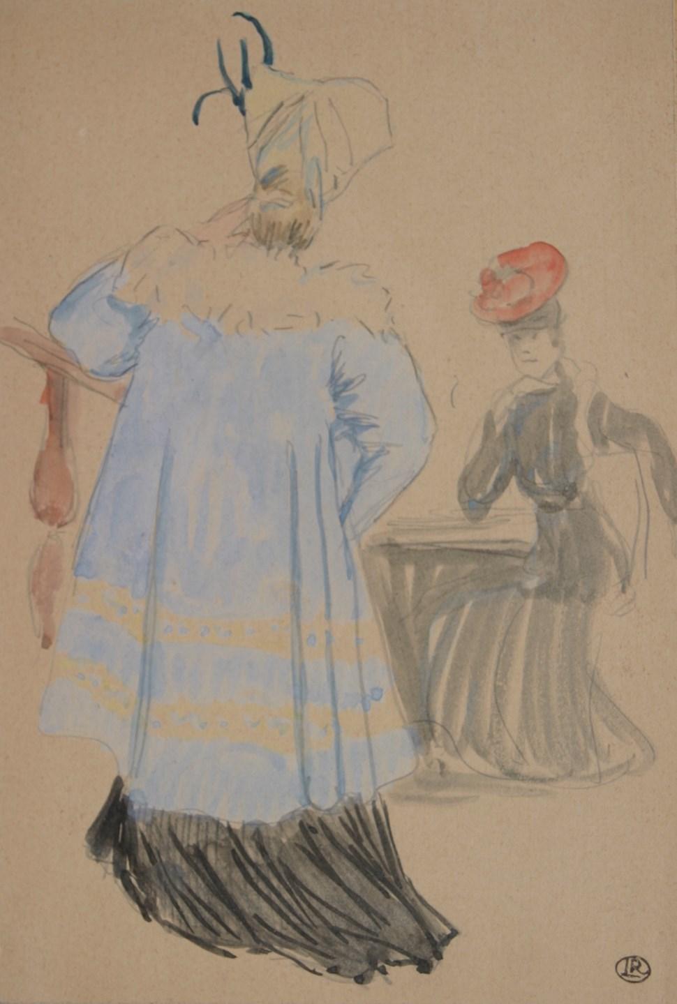 Les Deux Femmes Élégantes, acquerello e matita su carta, disegno