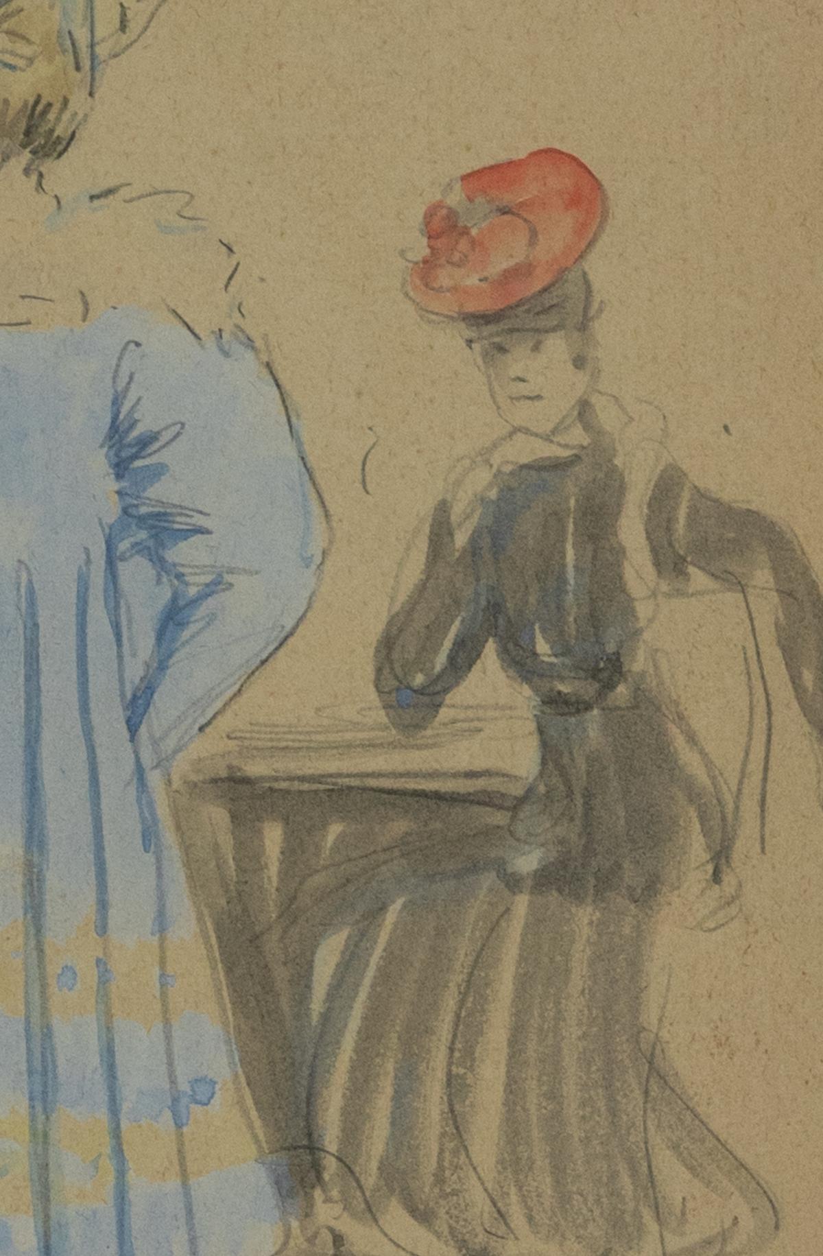 Les Deux Femmes Élégantes, Watercolour and Pencil on Paper, Drawing For Sale 1