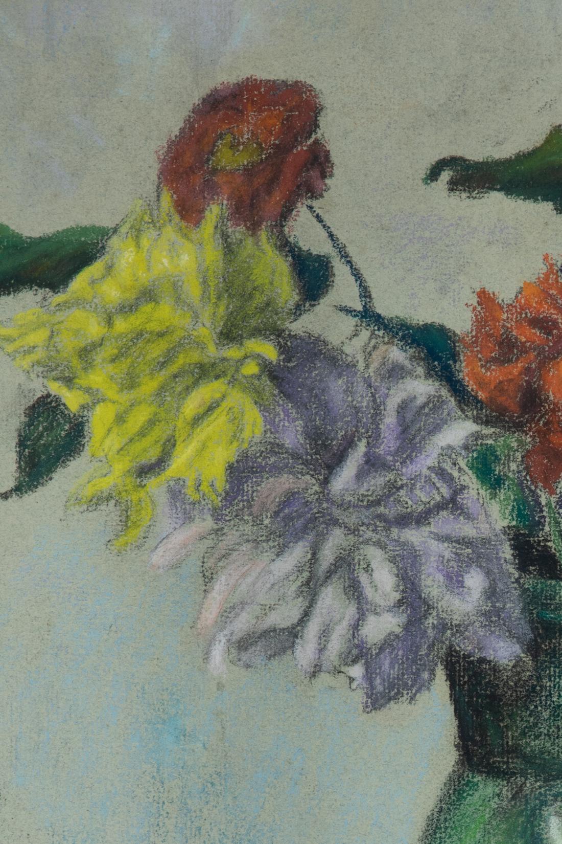 Jarrón de flores de Paul Ranson, Pastel sobre papel, Naturaleza muerta, Dibujo - Art Posimpresionista de Paul Elie Ranson