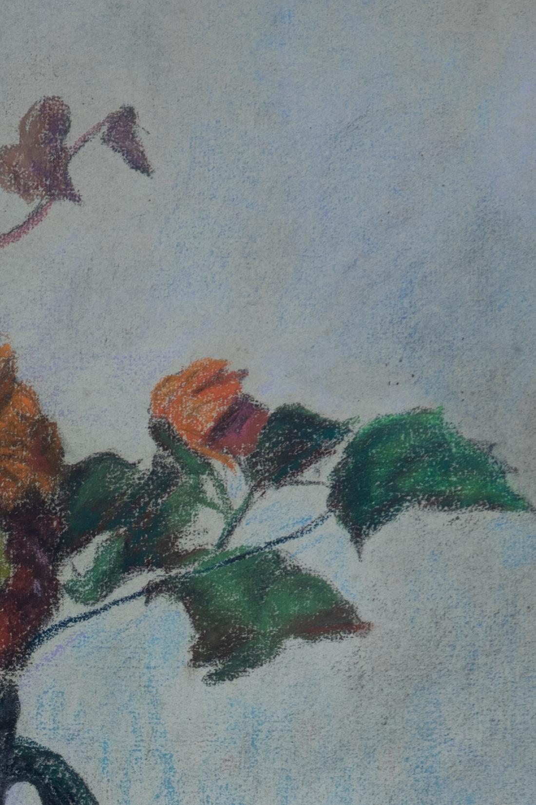 Jarrón de flores de Paul Ranson, Pastel sobre papel, Naturaleza muerta, Dibujo - Figurative Art Gris de Paul Elie Ranson
