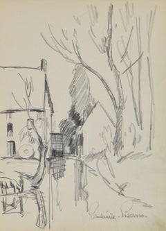Village au bord de l'Eau, Grafito sobre papel de Paulémile Pissarro, 1934