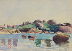 Paysage de l'Aven de Ludovic-Rodo Pissarro - Aquarelle, scène côtière