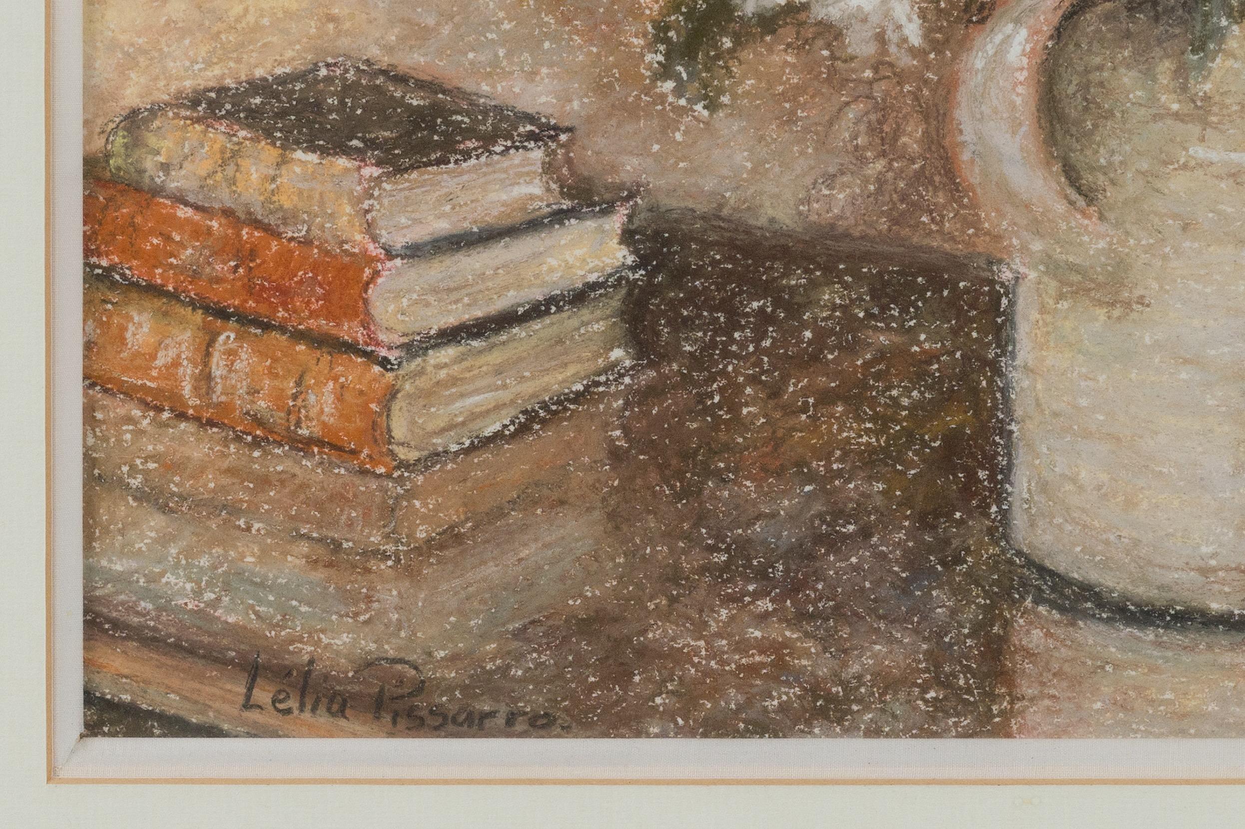 Le Bouquet de Ghassan par Lélia Pissarro - Pastel sur papier, Bouquet de fleurs - Marron Still-Life par Lelia Pissarro
