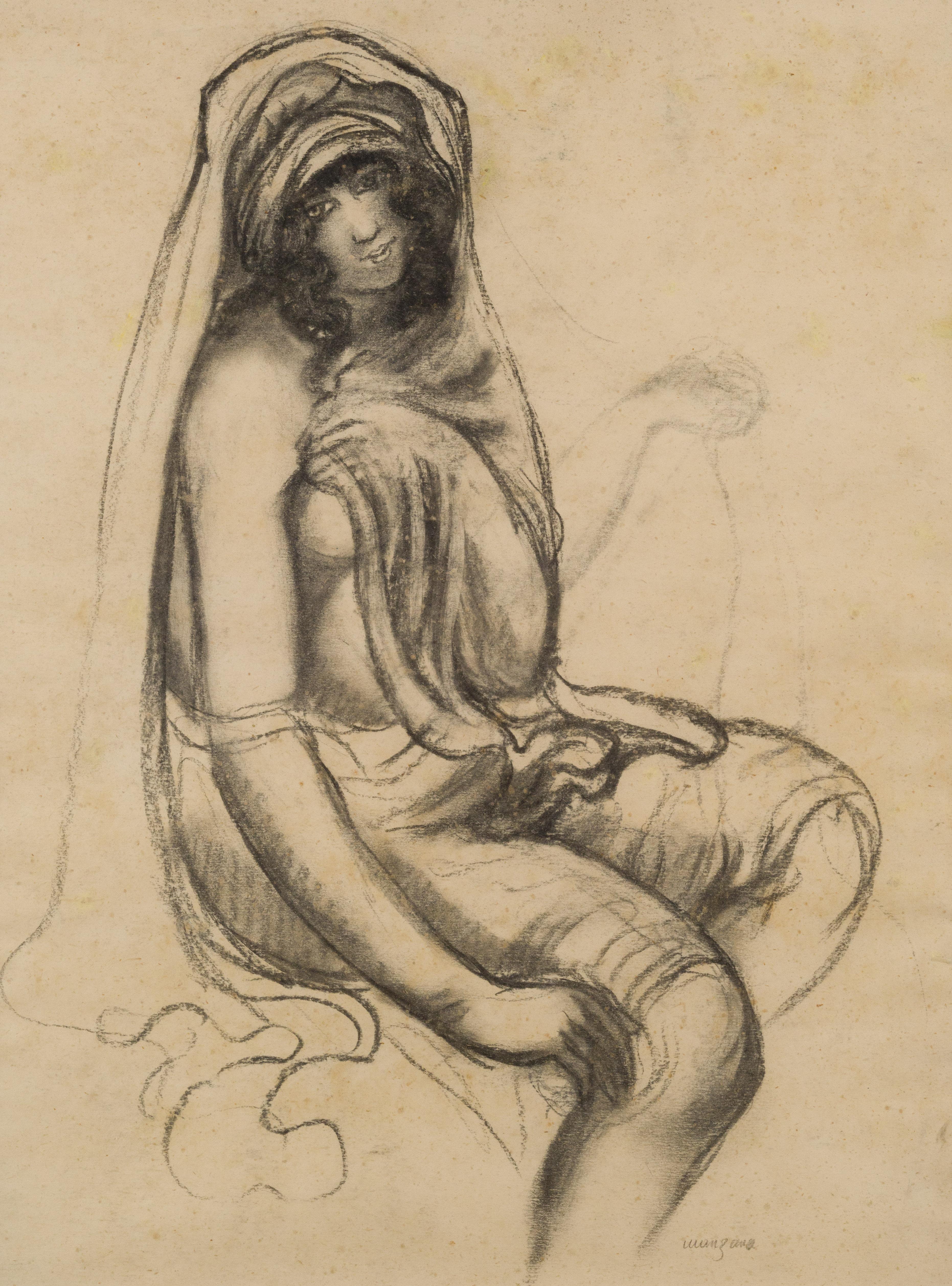 Jeune Orientale Assise de Georges Manzana Pissarro - Oeuvre sur papier