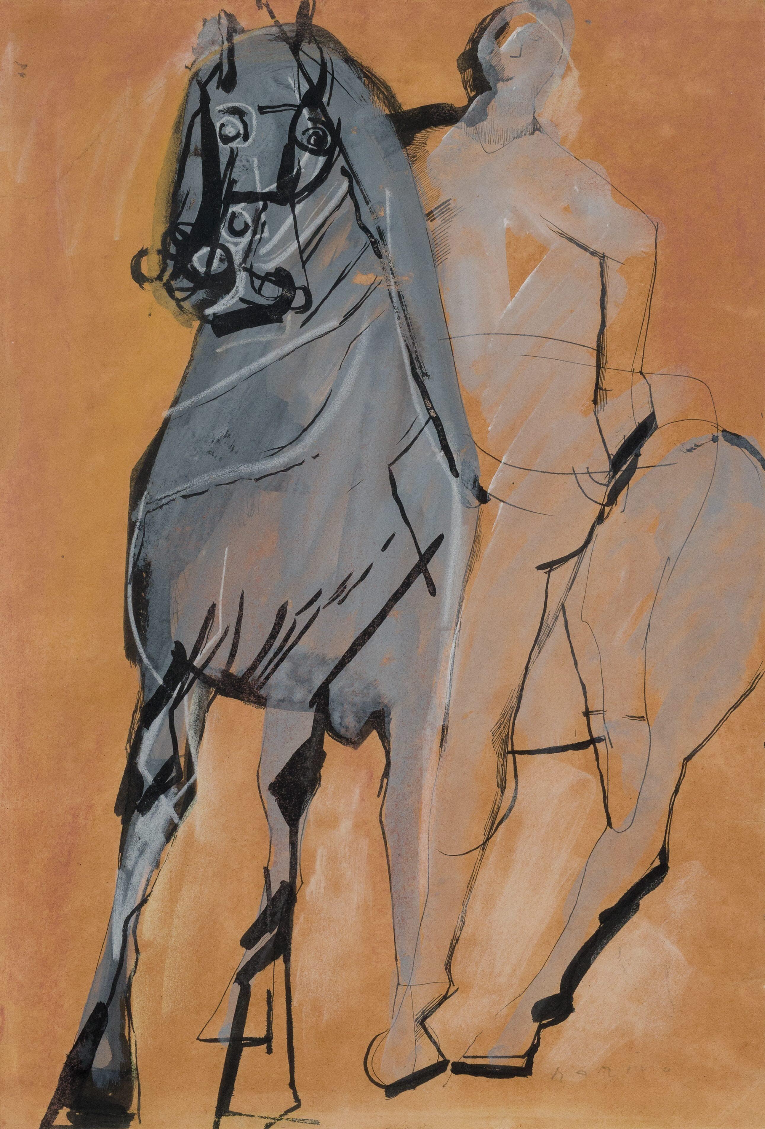 "Uomo e cavallo" di Marino Marini - Animali, Opera su carta, Arte moderna