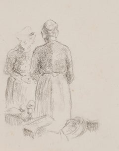 Au marché by Camille Pissarro - Work on paper, crayon, paper, Impressionist art