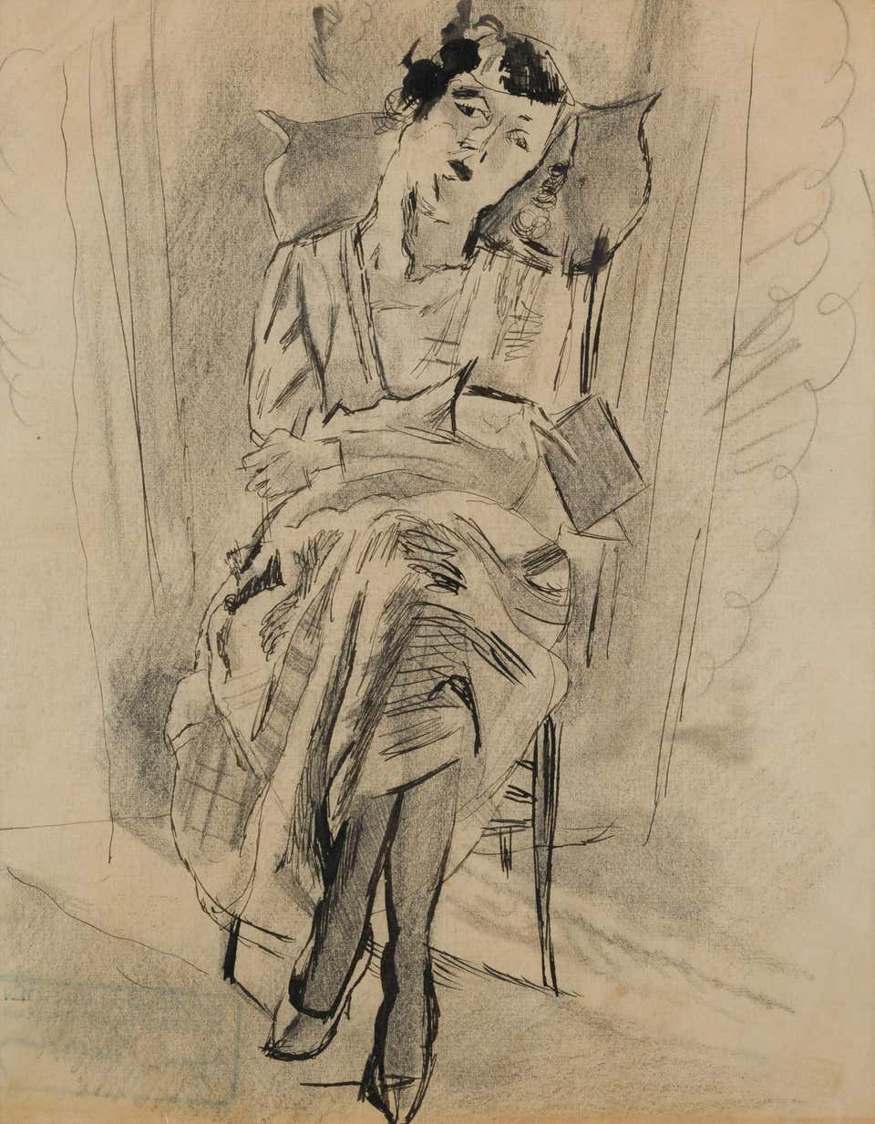 Femme assise by Jules Pascin - Mixed media, work on paper, portrait