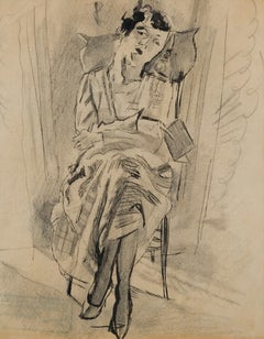 Femme assise de Jules Pascin - Técnica mixta, obra sobre papel, retrato
