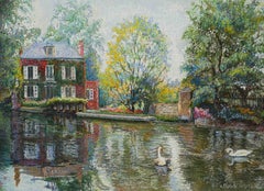 La Maison des Cygnes di H. Claude Pissarro - Paesaggio, fiume, pastello, carta