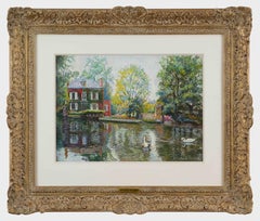 La Maison des Cygnes di H. Claude Pissarro - Paesaggio, fiume, pastello, carta