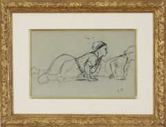 Deux femmes by Camille Pissarro - Pencil on paper, drawing, Impressionist art