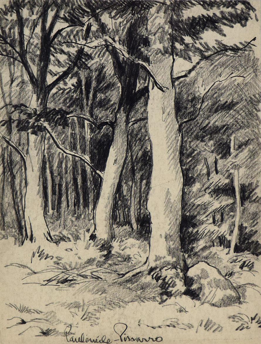 Vue d'une Forêt by Paulémile Pissarro - View of a forest, landscape drawing - Art by Paul Emile Pissarro