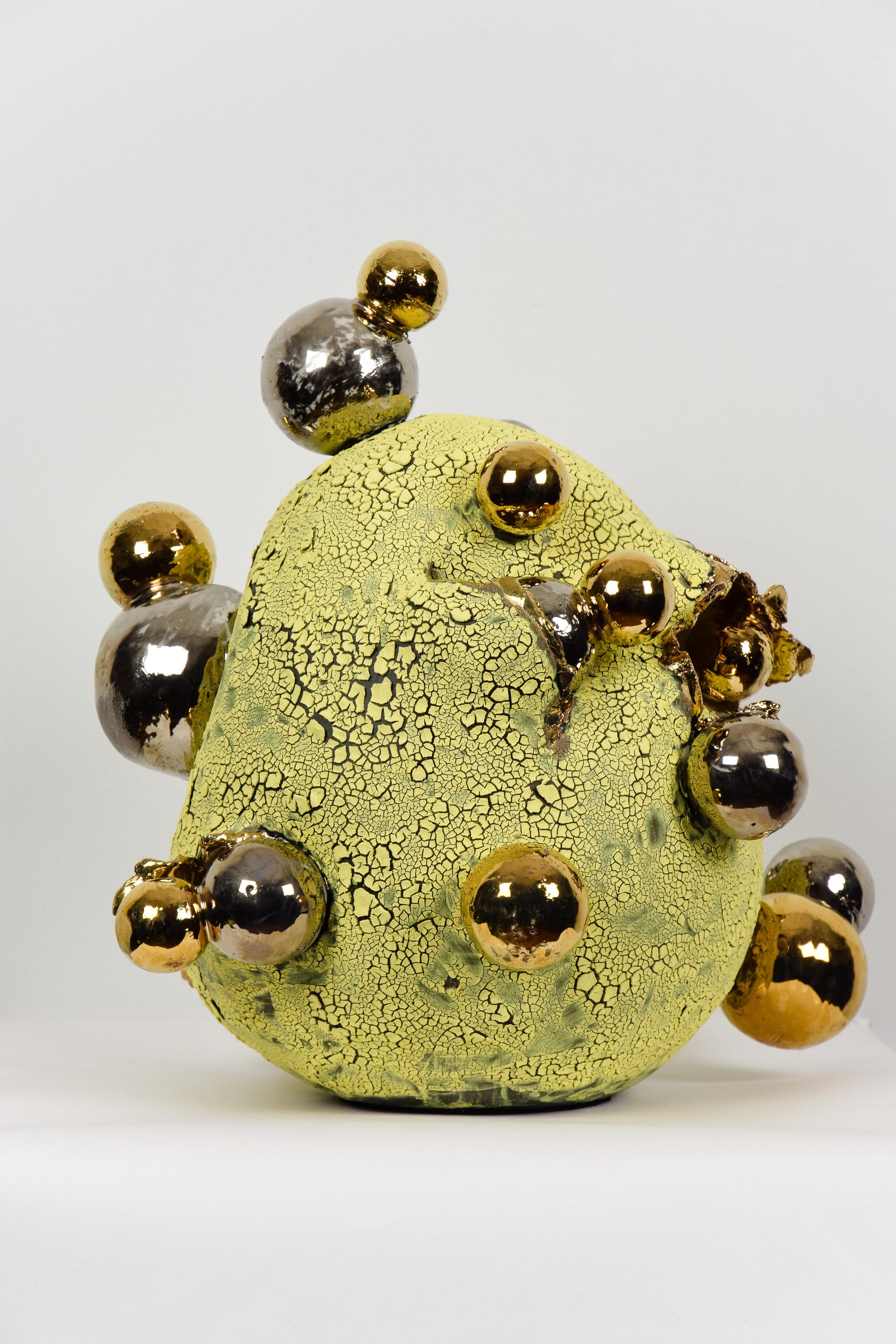 Sunny Side Up Egg by NAM TRAN - Ceramic, Sculptor, Contemporary, Egg - Gold Figurative Sculpture by Nam Tran