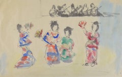 Geisha Girls by MANE-KATZ - Watercolour and ink on paper, figurative art
