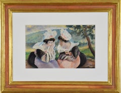 River landscape with two Breton women, circa 1930 by Georges Manzana Pissarro