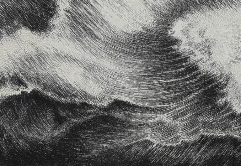 Large black and white drawing titled 'Waves' by French artist Yvon Pissarro  For Sale 1